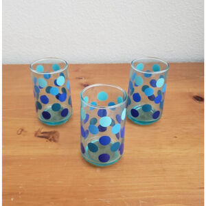 Set Of 3 Vintage Libbey Aqua Blue Turquoise Polka dots Drinking Glasses
